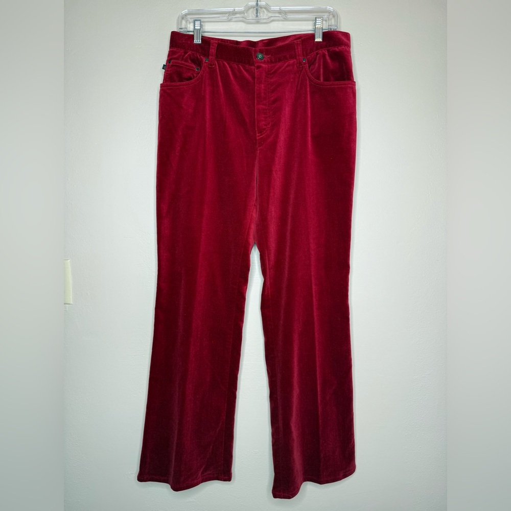 Lauren Ralph Lauren Cranberry Red Stretch Velvet Straight Leg Pants Size 10